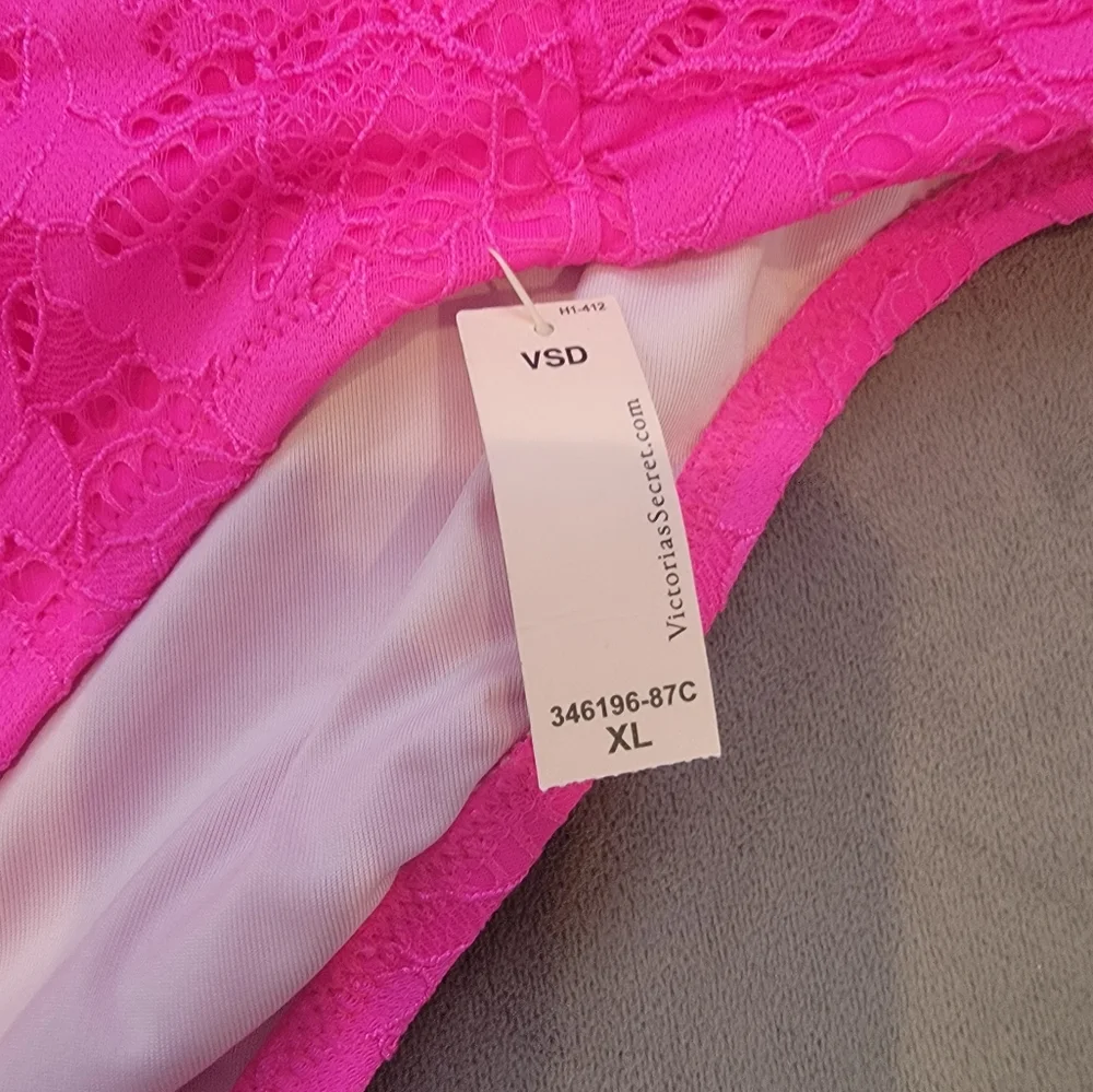 Victoria’s Secret “The Knockout Bikini” in Neon Pink Lace Overlay Size XL - Picture 4 of 12